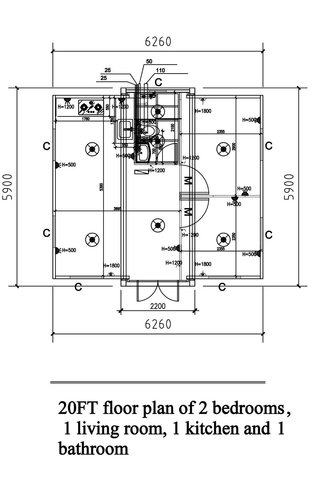 Plano técnico de referencia del modelo 37, opción dos